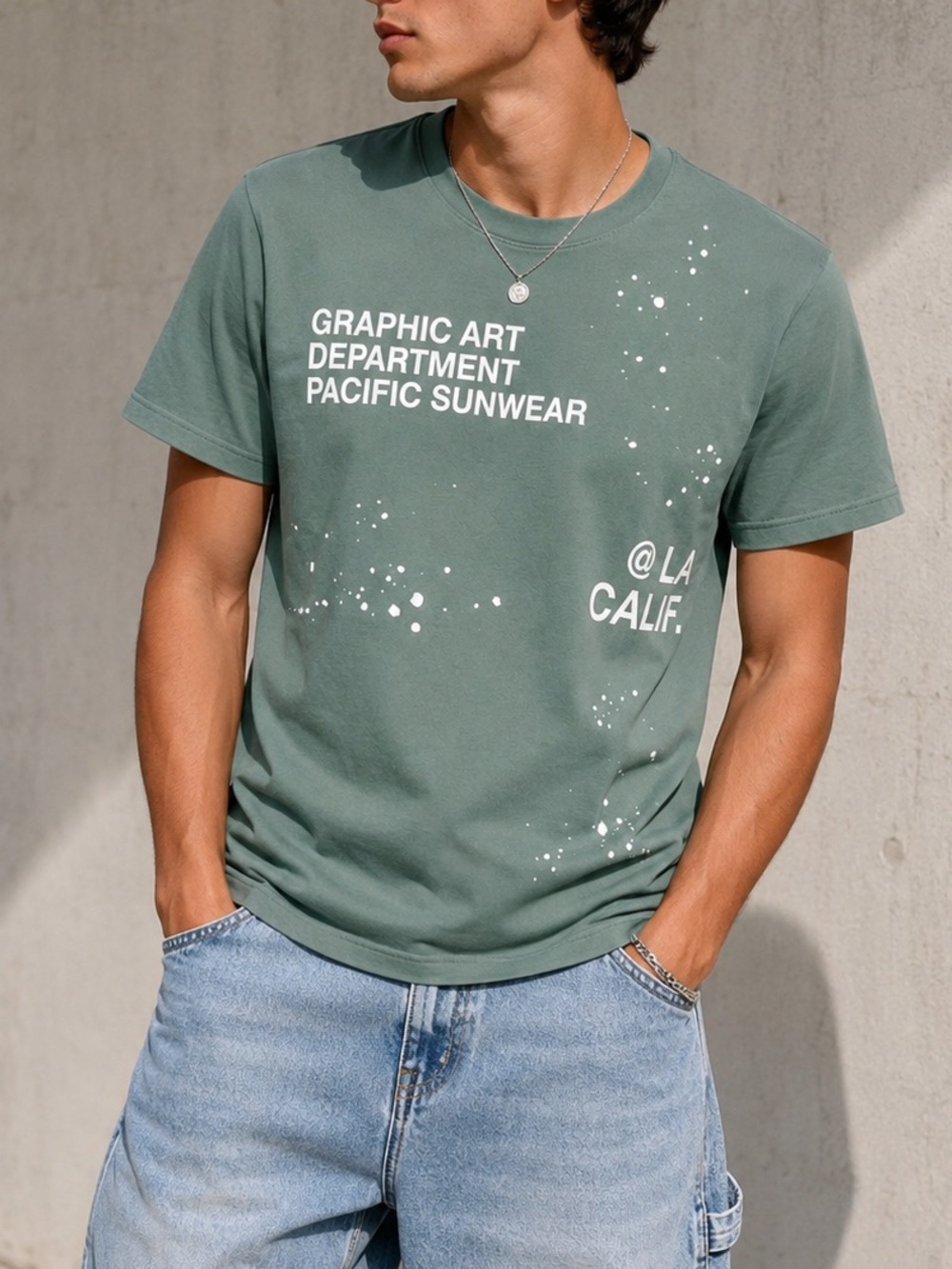 Sage Green Graphic T Shirt Paint Splatter Streetwear PacSun 100% Cotton
